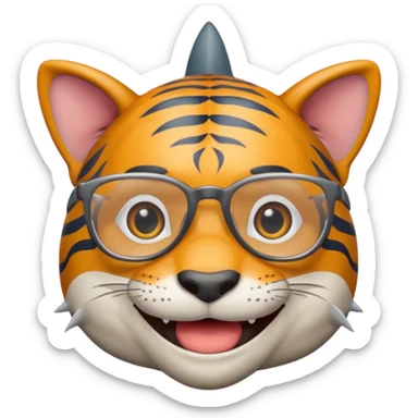 create me a slack emoji of a very old tiger shark with grey hair and glasses sticker