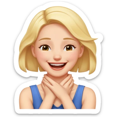 girl having her hands on her neck crossed and laughing sticker