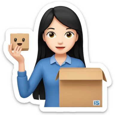long black haired woman holding cardboard box sticker
