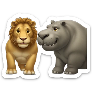 Hippopotame et lion entrain de se battre sticker