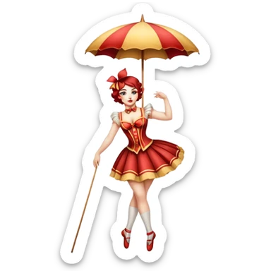 Vintage circus tightrope walker holding parasol sticker