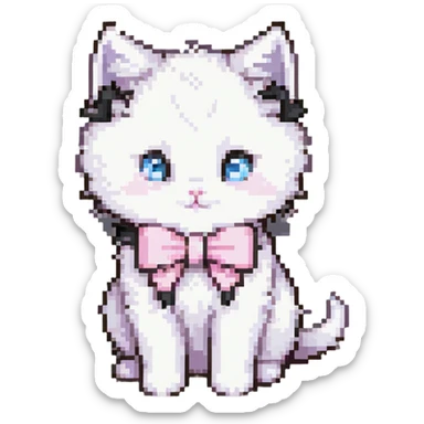 cute fluffy white kitten with a light pink bow sticker