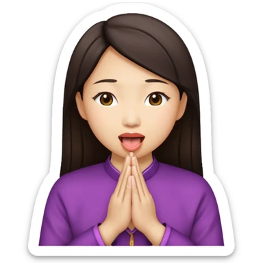 Asian lady with praying hands and sticking her tongue out  sticker