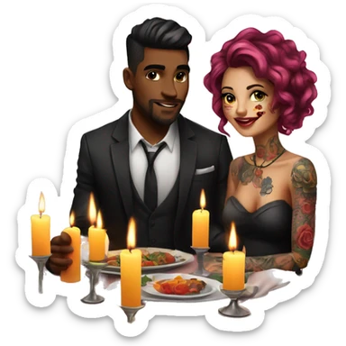 romantic candle light dinner for beautiful tattooed couple sticker