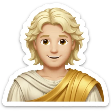 Apollo from The Olympians with long platinum blonde wavy hair, gold toga  sticker