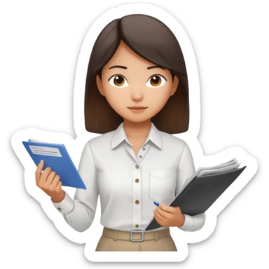 Asian girl accountant filing through financial papers sticker