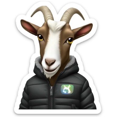Goat in black puffy jacket driving hummer ev sticker