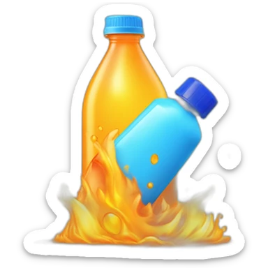 plastic bottle with blue cap, and detitle being SLAP in blue color with a yellowish cartoony fire on the background and the juice being orange sticker