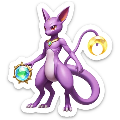 Anthro Sona Colorful Godly Celestial Shiny Mewtwo-Genesect-Fakemon Fantasy Creature Full Body sticker