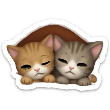 Two little brown kittens sleeping with blanket  sticker