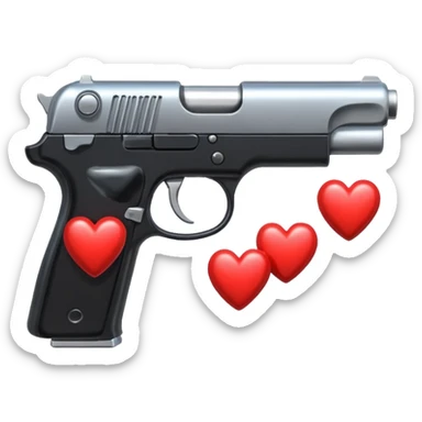 Black hand gun shooting a heart bullets out of the tip  sticker