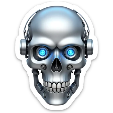 robotic skull with mechanical details and glowing eyes sticker