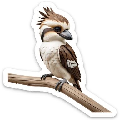 cinematic-kookaburra-realistic-full-body-perched-emoji,-compact-sturdy-frame-balanced-on-a-weathered-branch,-brown-and-white-feathered-wings-folded-neatly,-bold-striped-face-with-a-mischievous-glint-in-its-eye,-massive-sharp-beak-slightly-open-as-if-ready-to-laugh,-simplified-yet-realistic-focused-features,-highly-detailed,-glowing-with-a-warm-golden-light sticker
