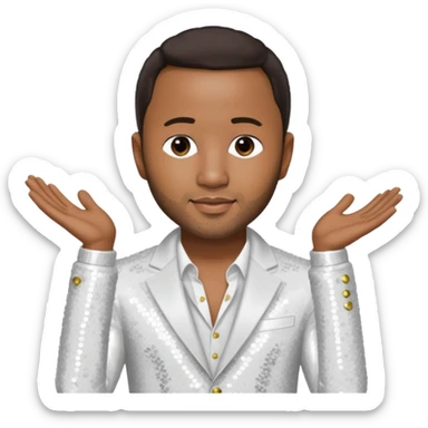 John Legend with dark brown hair, white sequin outfit sticker