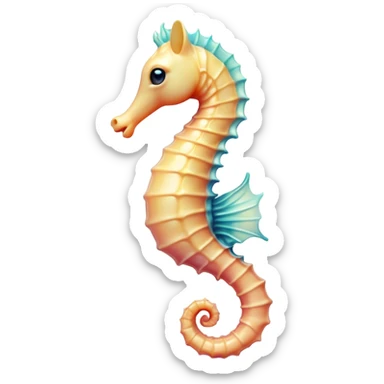 Cinematic Noble Sea Horse Portrait Emoji, Poised and enchanting, with a delicate, slender body in soft pastel hues, a gracefully curled tail and large, expressive eyes radiating gentle wonder, Simplified yet charmingly cute features, highly detailed, glowing with a soft, magical aquatic luminescence, high shine, intelligent and endearing, stylized with an air of whimsical marine grace, focused and poised, soft glowing outline, capturing the essence of a watchful and confident seahorse that appears ready to drift out of the screen with delightful charm! sticker