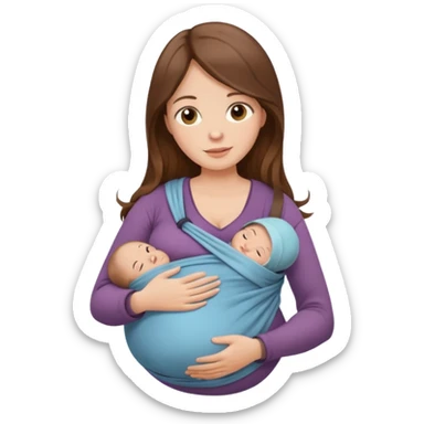 Pregnancy babywearing mom with long brown hair and with baby and wrap  sticker