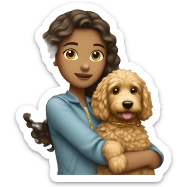 brunette girl holding golden doodle  sticker