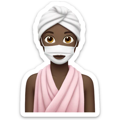 Pale girl with pink face mask in a pink towel with dark brown hair  sticker