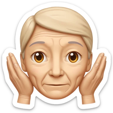 Simple emoji of a face with wrinkles being smoothed by hands, both hands gently stretching the skin, wrinkles visible on one part and smooth skin on the other, clear wrinkle-reducing effect, simple and easy-to-understand icon, no beauty or medical elements

 sticker