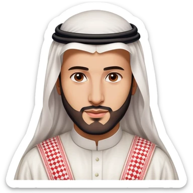 Mohammed bin Salman portrait, young Saudi leader with slight beard wearing formal Saudi thobe and ghutra sticker