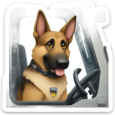 German shepherd driving a garbage truck sticker
