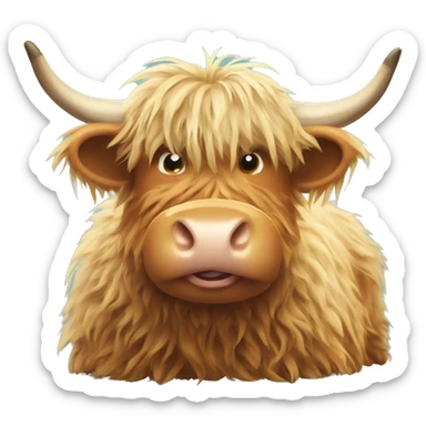 Fluffy highland cows eating hay sticker