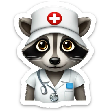 Wild cute raccoon wearing nurse hat sticker