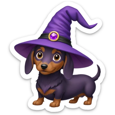 Dachshund dog wear purple wicth hat sticker