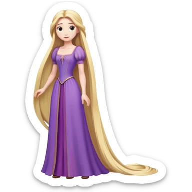 full body Rapunzel with purple dress, extremely long blonde hair, minimal style sticker