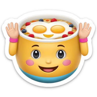 Setting breakfast Bowl with a Face and tiny Hands and tiny Feet and Sweat Bands ready for Fitness sticker