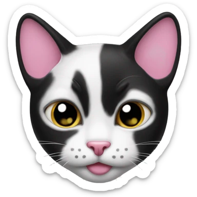 Black and white cat with pink nose with black spot on nose sticker