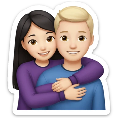 Asian girl hugging white boy sticker