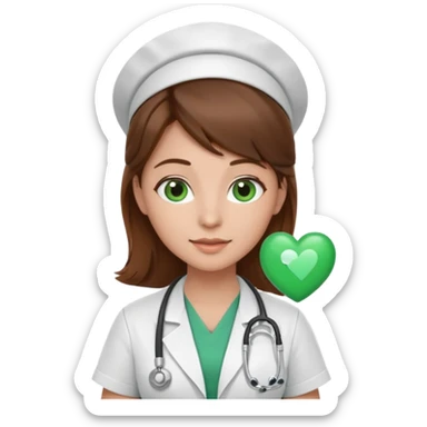 Brown hair Nurse with green heart surround her  sticker