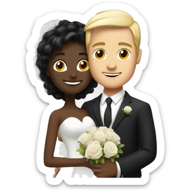 A white blonde man has just married, with a woman with black hair and a brown complexion. They have a lot of money. they are hugged sticker