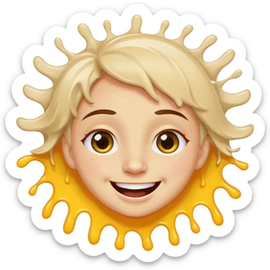 A joyful face with wide eyes and a big smile, tears of laughter flowing. The face radiates positive energy, surrounded by vibrant splashes in dynamic brush strokes. sticker