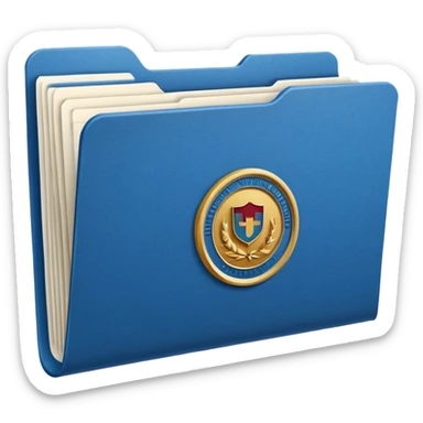 A simple emoji-style icon of a white textured paper folder, clean and formal, with sharp edges, minimal shading, and an embossed university degree/certification seal on the front, conveying academic achievement and official records. sticker