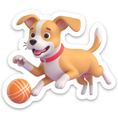 dog chasing ball in forrest, close up pose sticker