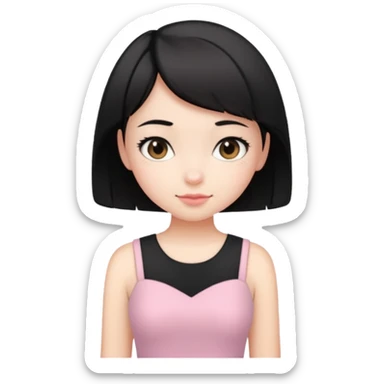 cute girl with short black hair, wearing a black top and light pink skirt sticker