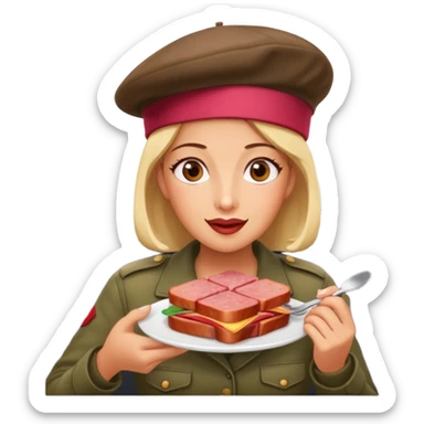  paris woman eating SPAM meat at spam cafe landscape  sticker