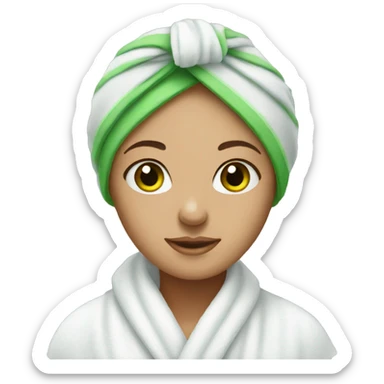 woman with green eyes with towel on head  sticker