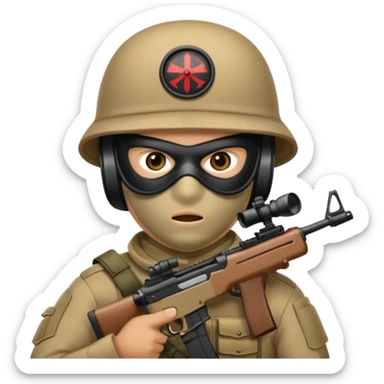 Close-up of a masked army soldier looking through the crosshair of his rifle  sticker