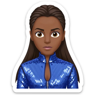 Mel C from Spice Girls with long dark brown ponytail hair, perwinkle sequin outfit sticker