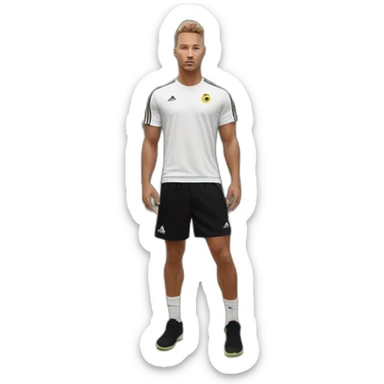 white skin soccer player in black adidas t-shirt training at gym sticker