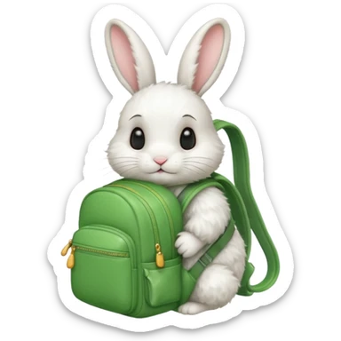white rabbit wear green backpack sticker