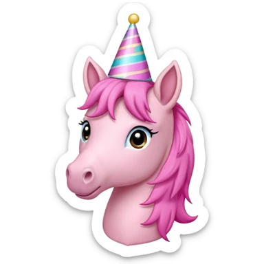 pink pony with a party hat, cheerful and cute sticker