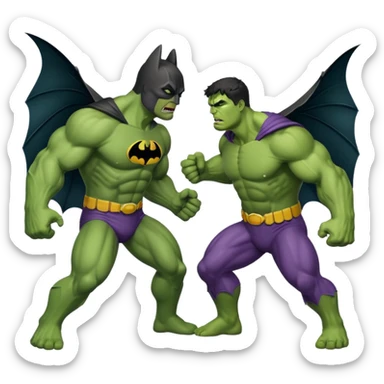 Bat man and hulk fighting sticker