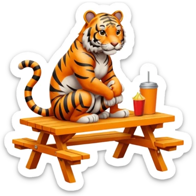 Tiger sitting on picnic table sticker