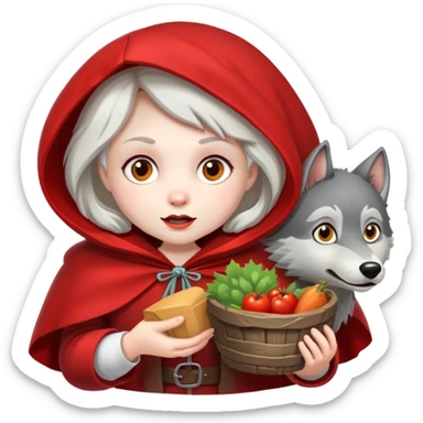 Little Red Riding Hood brings food to grandma, is tricked by a wolf, but is saved by a hunter. sticker