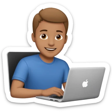 happy man on laptop with light brown skin color , sticker
