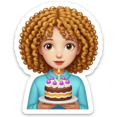 Curly haired girl with a cake sticker